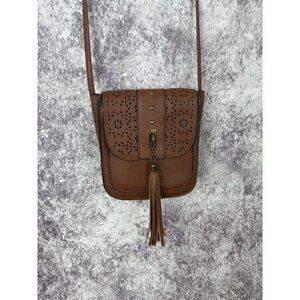 Boho Faux Leather Purse Women S Brown laser cut Crossbody Shoulder Bag Tassel